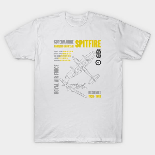 Supermarine Spitfire RAF T-Shirt by Mandra